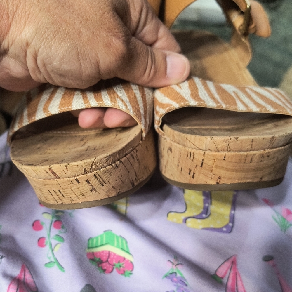 Tan Cork Wedge Sandals - Picture 3 of 5